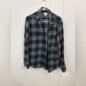 Sonoma Men's Black and Gray Checkered cotton flannel button down Shirt